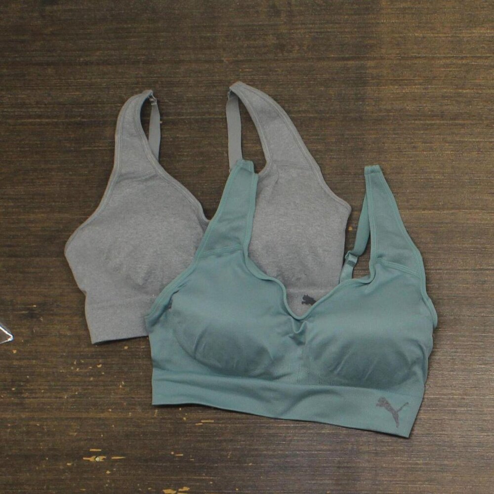 NEW Puma Womens Ladies 2-Pack Padded Sports Bra 1344680 Gray / Blue Green M M M
